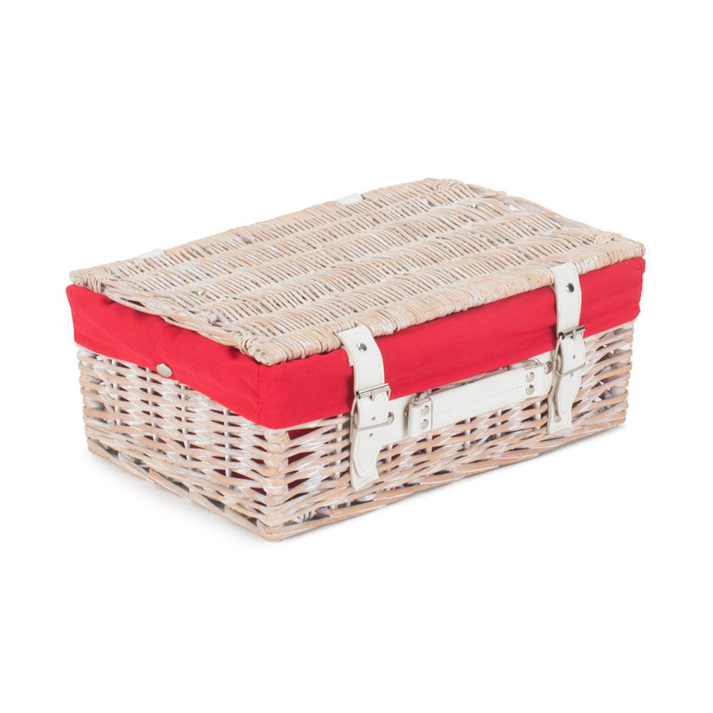 Pack of 5 White Wicker Hampers with Red Lining