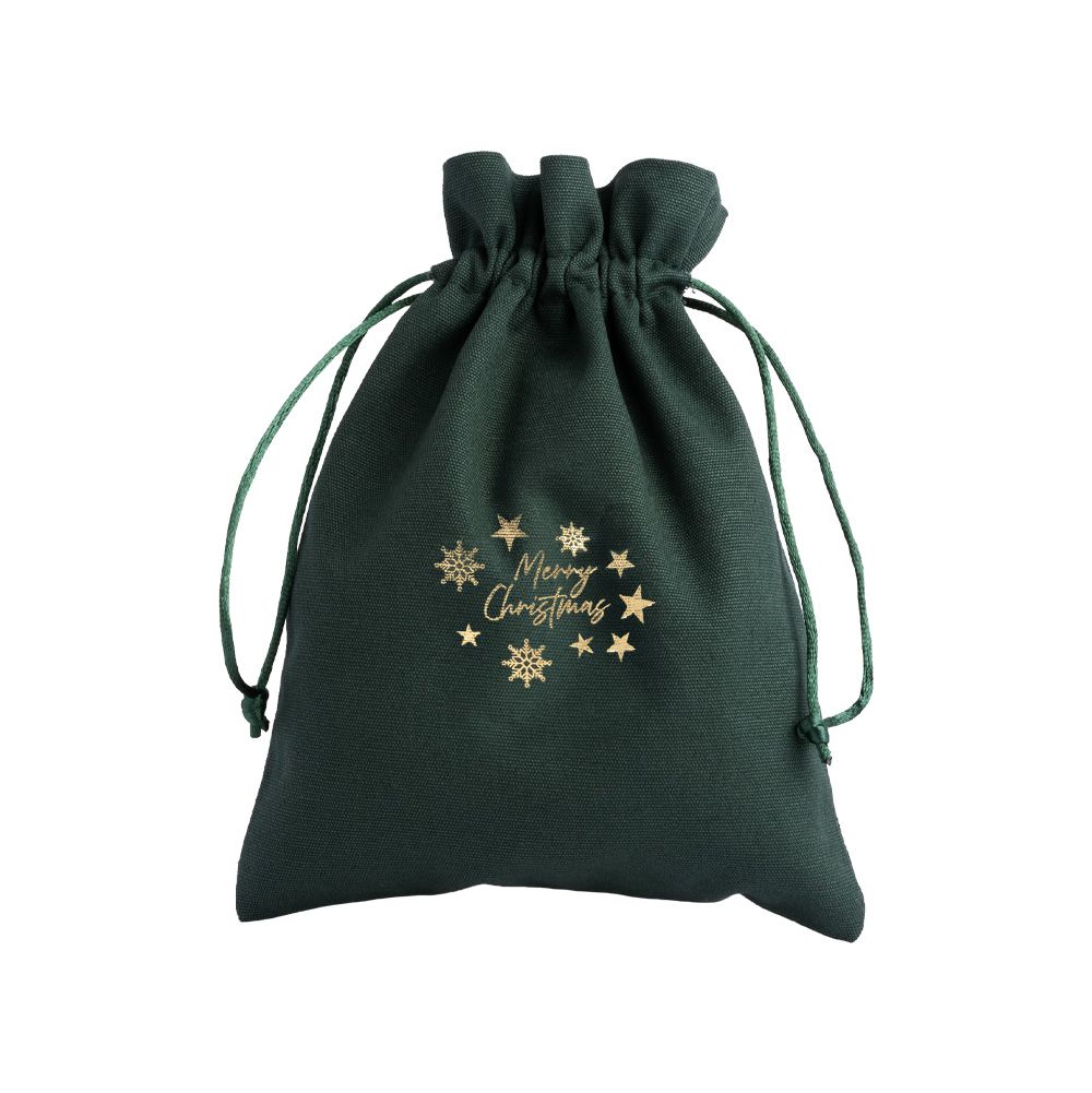 Christmas Cotton Bag Green Large Gold Merry Christmas