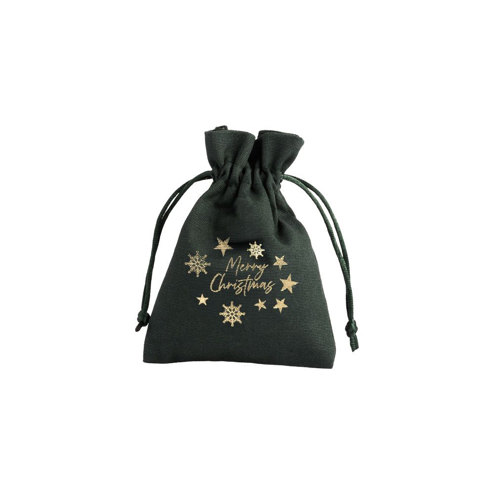Christmas Cotton Bag Green Medium Gold Merry Christmas