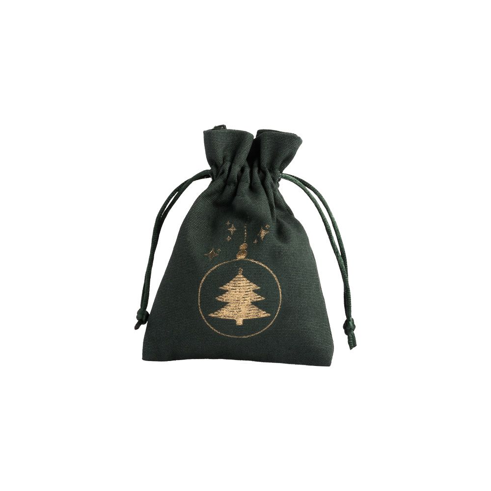 Christmas Cotton Bag Green Medium Gold Tree Bauble