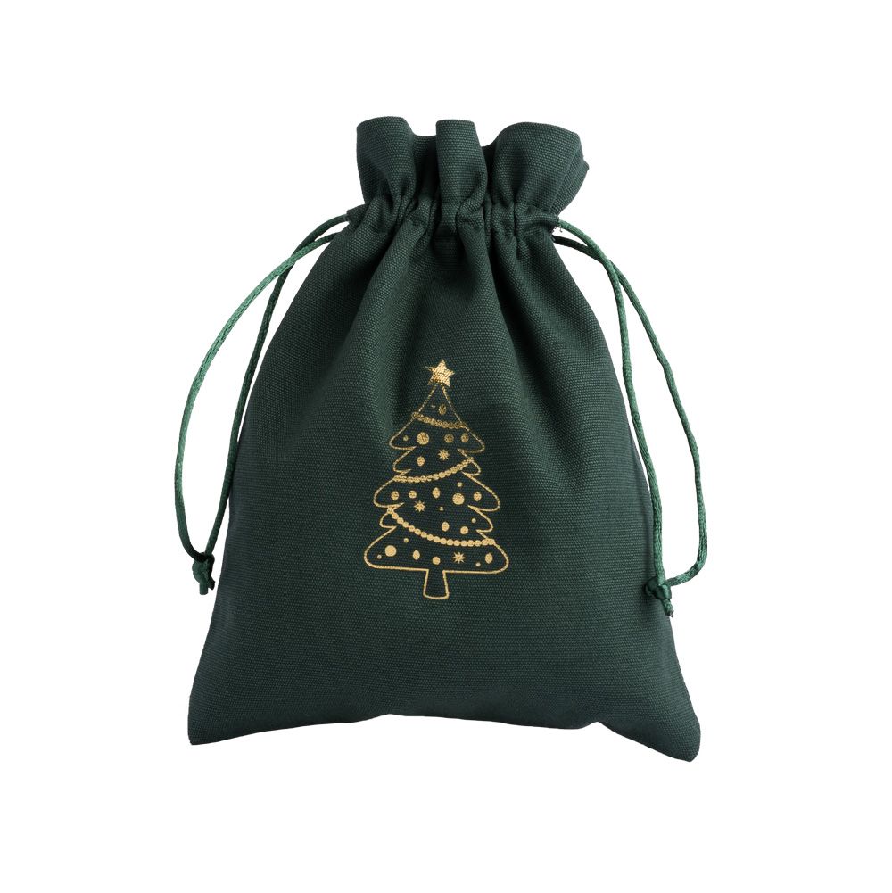 Christmas Cotton Bag Green Large Gold Tree