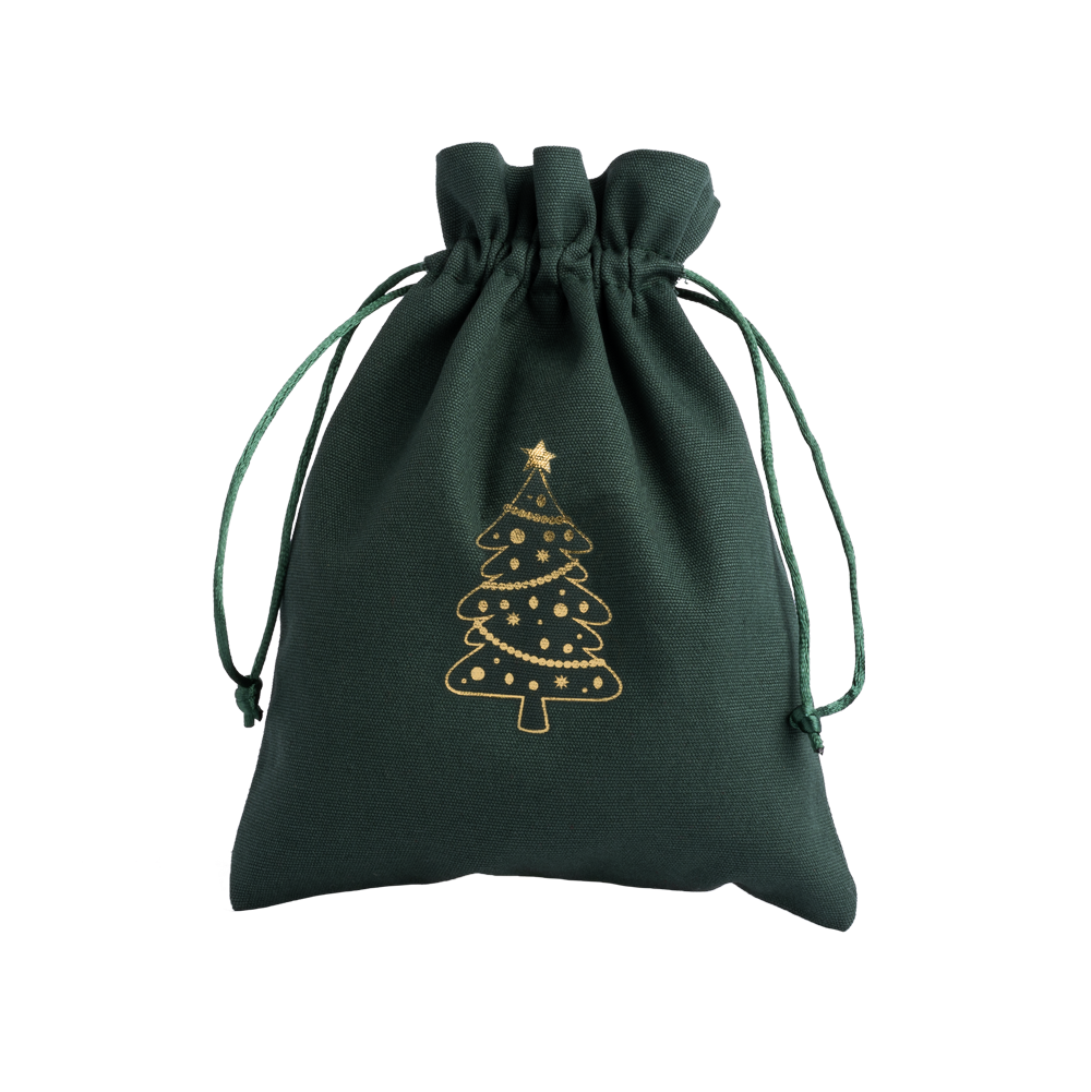 Christmas Cotton Bag Green Large Gold Tree