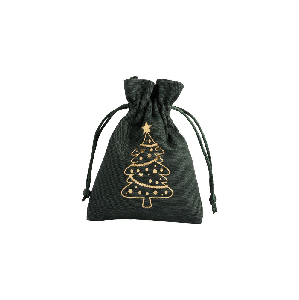 Christmas Cotton Bag Green Medium Gold Tree