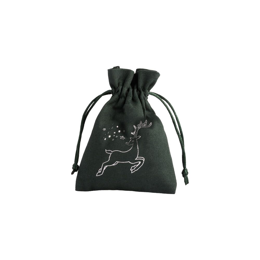 Christmas Cotton Bag Green Medium Silver Reindeer