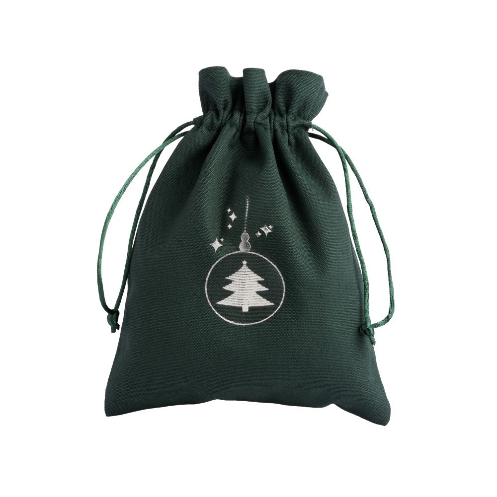 Christmas Cotton Bag Green Large Silver Tree Bauble