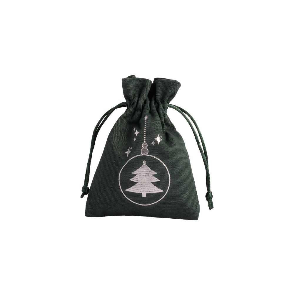 Christmas Cotton Bag Green Medium Silver Tree Bauble