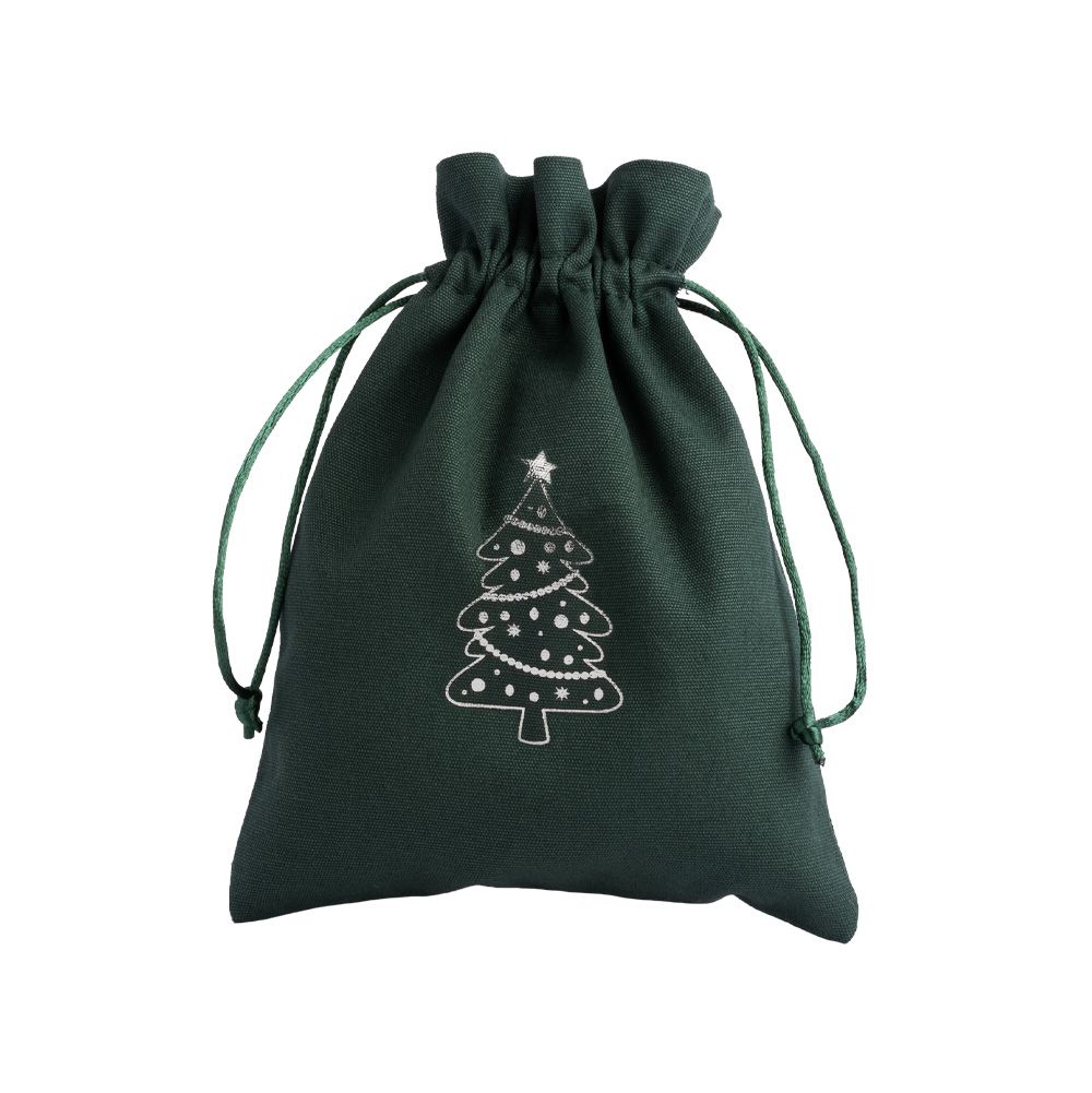 Christmas Cotton Bag Green Large Silver Tree