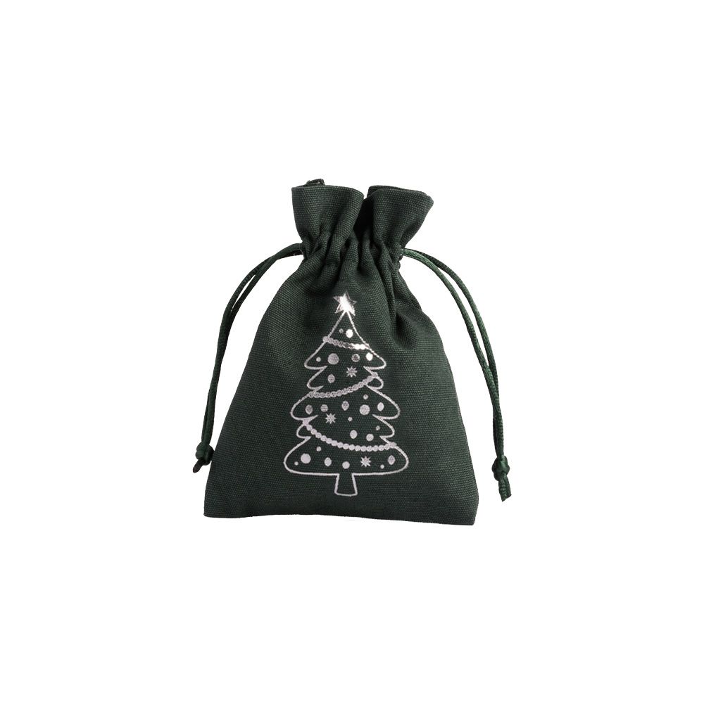 Christmas Cotton Bag Green Medium Silver Tree