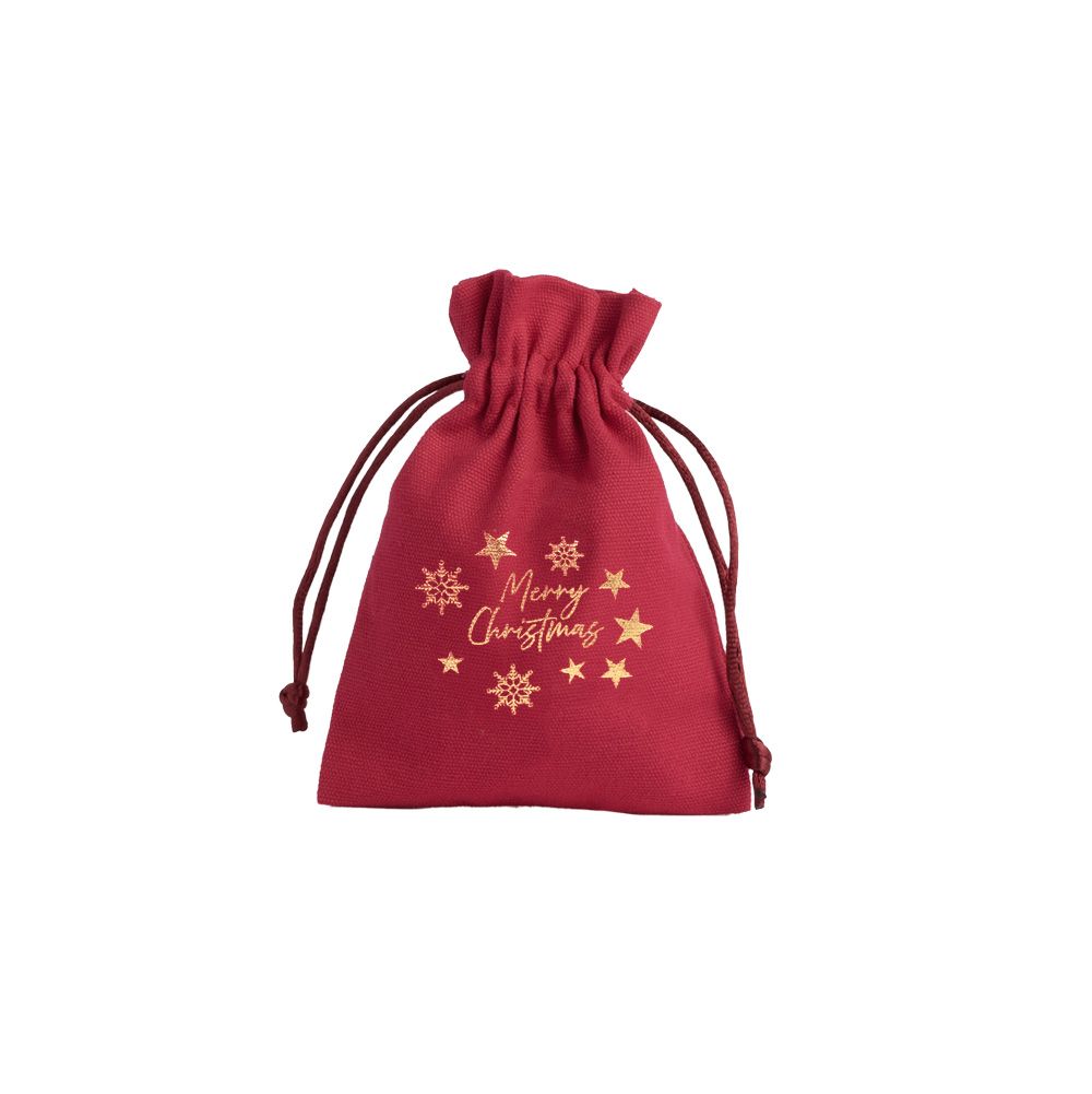 Christmas Cotton Bag Red Medium Gold Merry Christmas