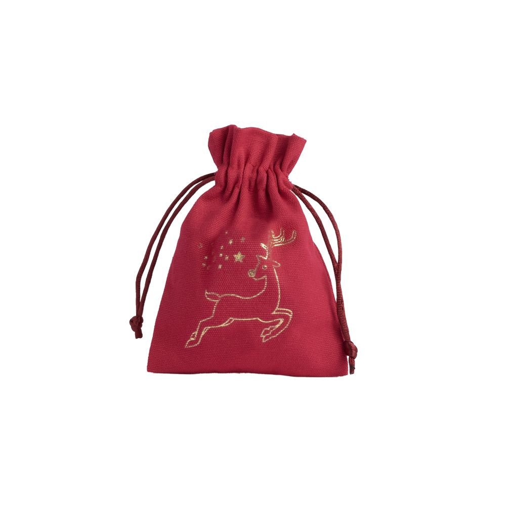 Christmas Cotton Bag Red Medium Gold Reindeer