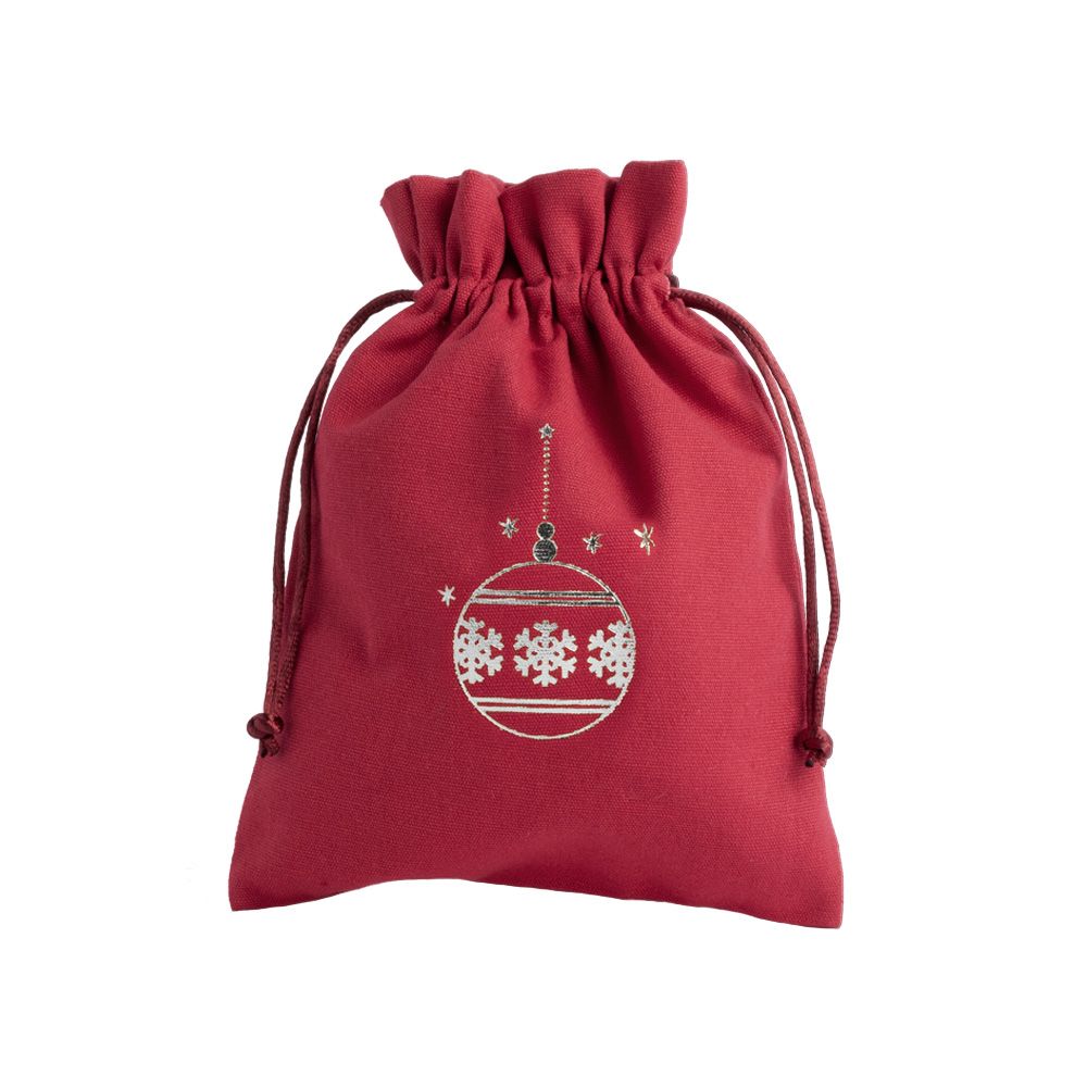Christmas Cotton Bag Red Large Silver Bauble