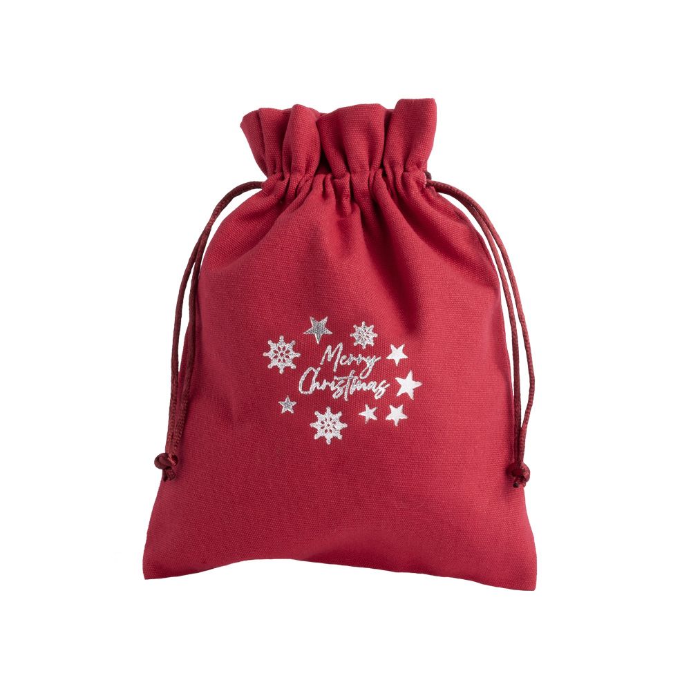 Christmas Cotton Bag Red Large Silver Merry Christmas