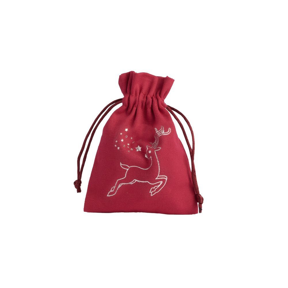 Christmas Cotton Bag Red Medium Silver Reindeer