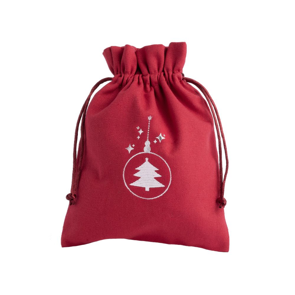 Christmas Cotton Bag Red Large Silver Tree Bauble
