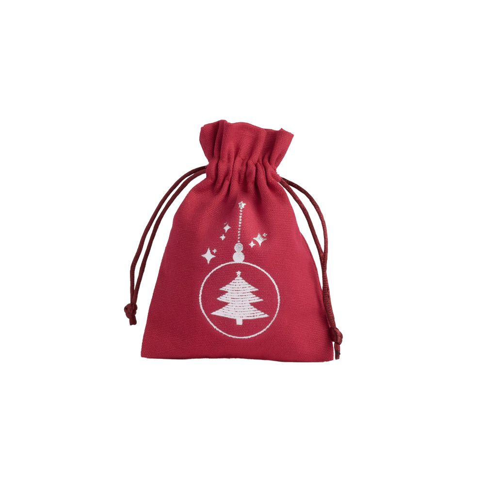 Christmas Cotton Bag Red Medium Silver Tree Bauble