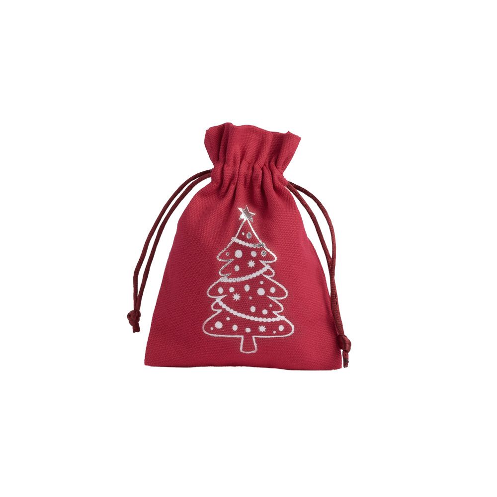 Christmas Cotton Bag Red Medium Silver Tree