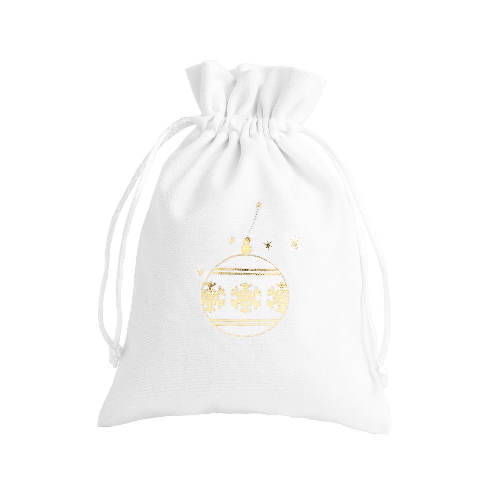 Christmas Cotton Bag White Large Gold Bauble