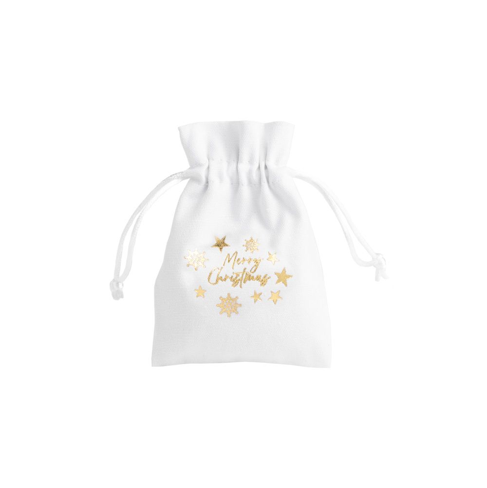 Christmas Cotton Bag White Medium Gold Merry Christmas