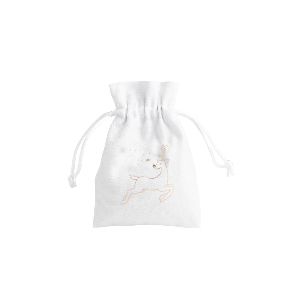Christmas Cotton Bag White Medium Gold Reindeer