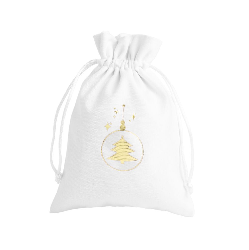 Christmas Cotton Bag White Large Gold Tree Bauble