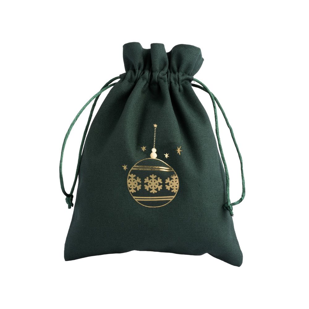 Christmas Cotton Bag Green Large Gold Bauble