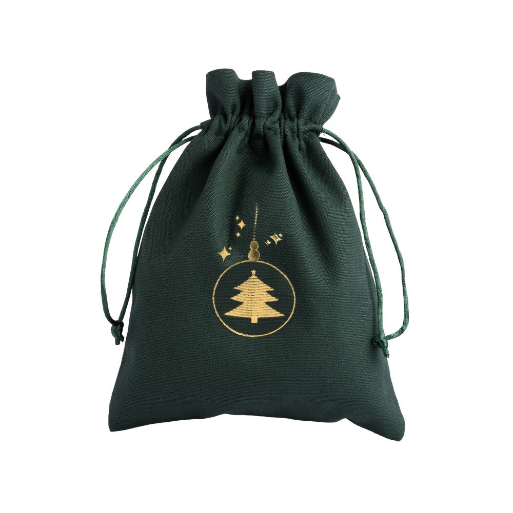 Christmas Cotton Bag Green Large Gold Tree Bauble