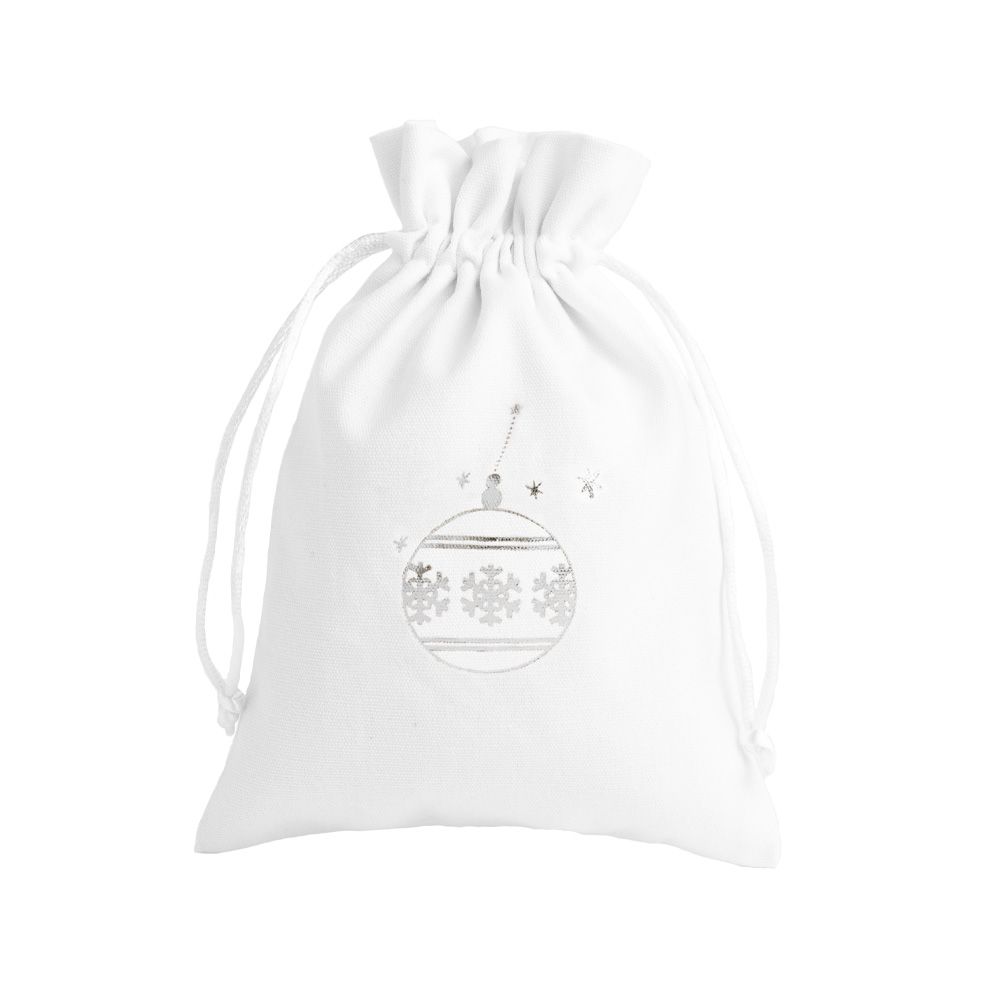 Christmas Cotton Bag White Large Silver Bauble