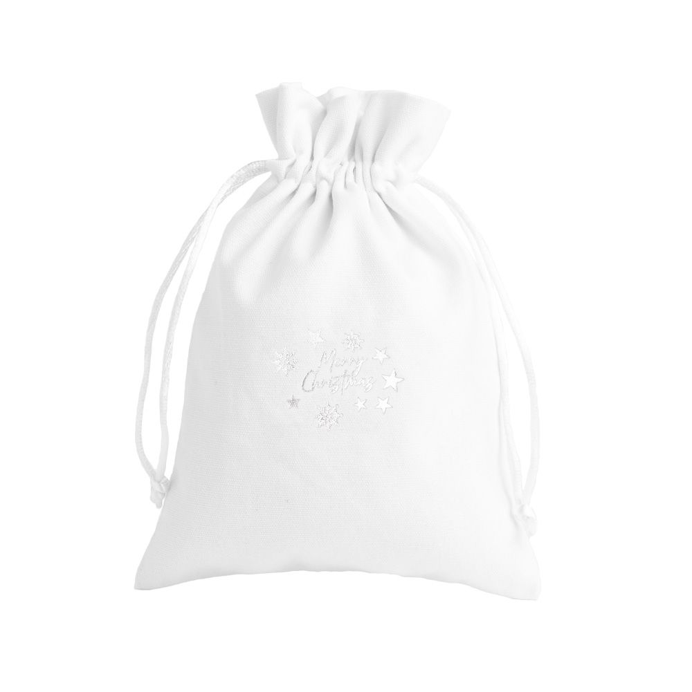 Christmas Cotton Bag White Large Silver Merry Christmas