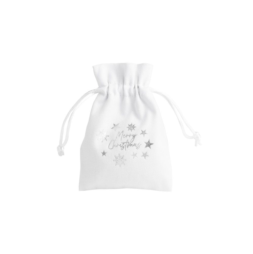 Christmas Cotton Bag White Medium Silver Merry Christmas