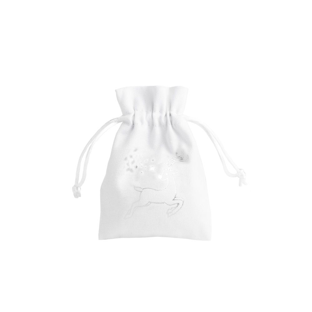 Christmas Cotton Bag White Medium Silver Reindeer