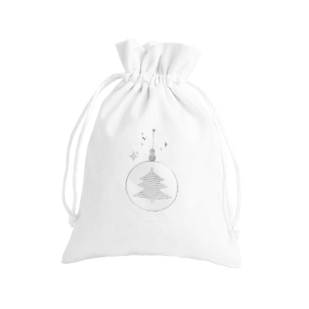 Christmas Cotton Bag White Large Silver Tree Bauble