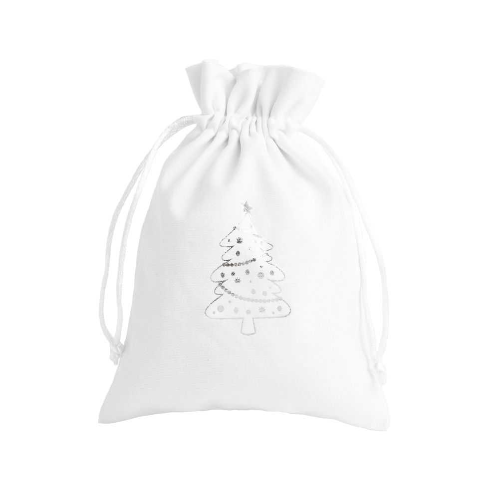 Christmas Cotton Bag White Large Silver Tree