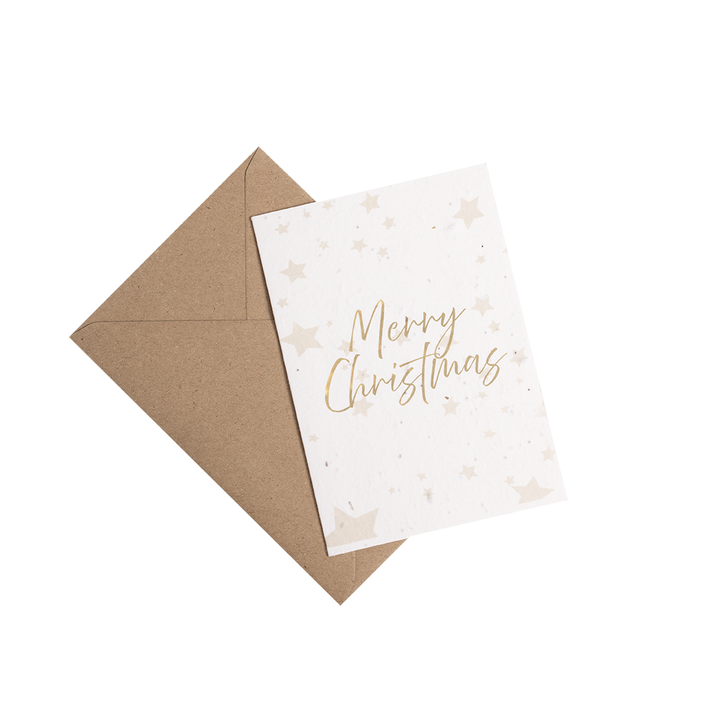 Plantable Seed Paper A6 Christmas Card - Gold Text with Stars