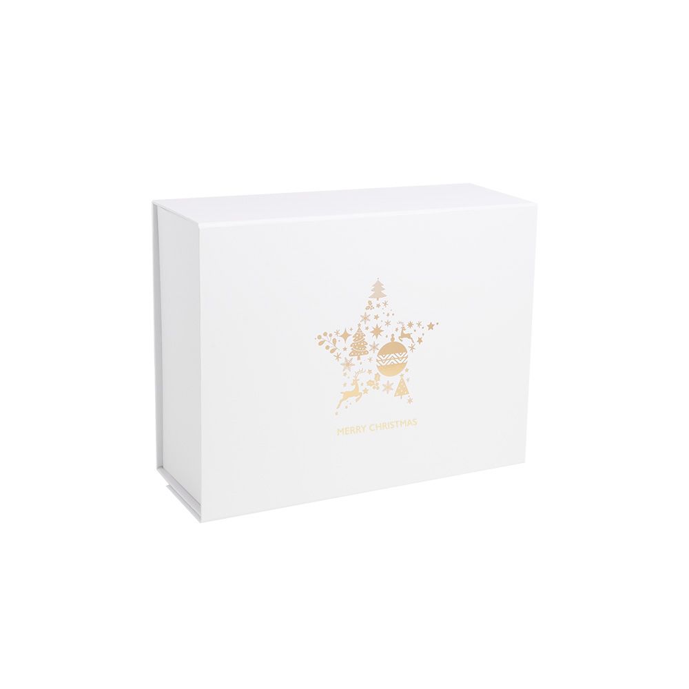 Metallic Gold Star White Merry Christmas Box 