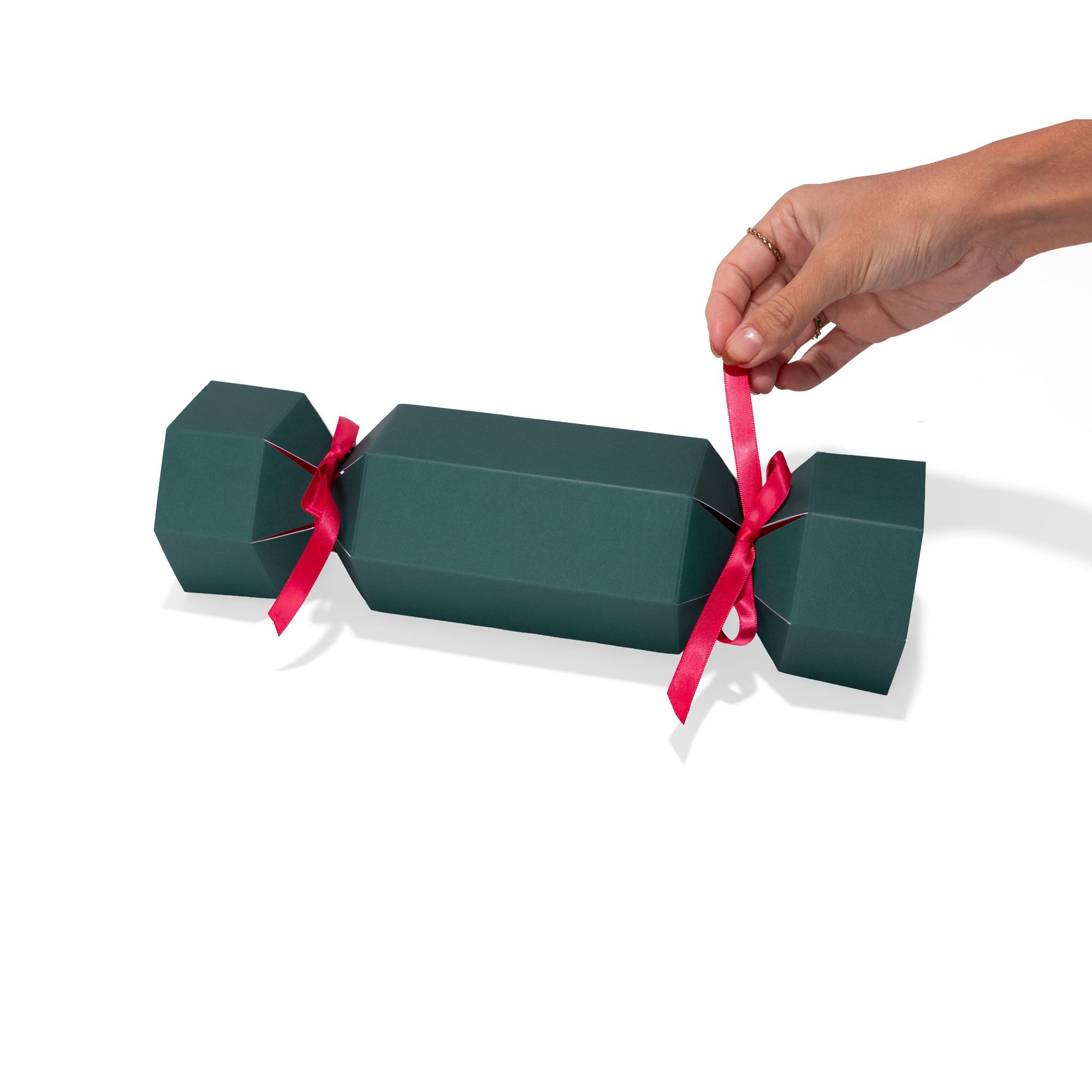 Medium Green / Red Christmas Cracker Gift Box with Red Ribbon 300 x 93mm