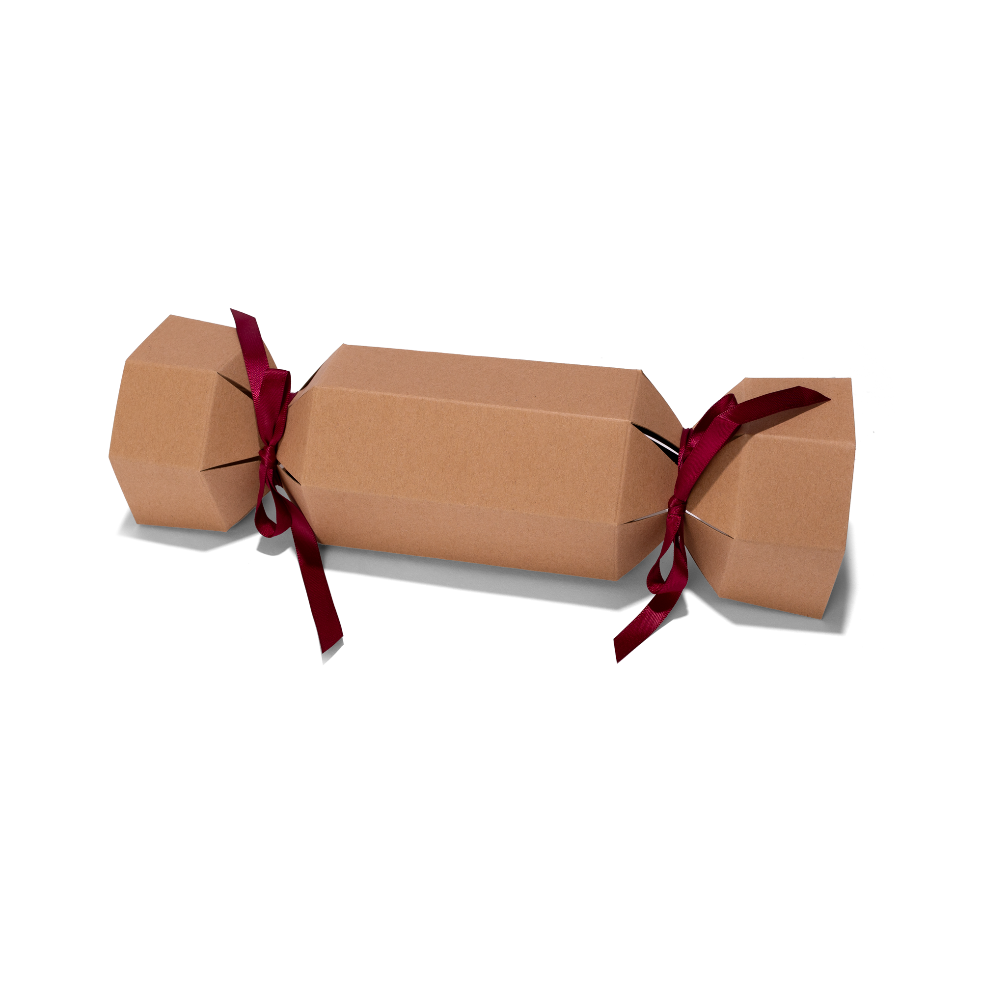 Medium Kraft Christmas Cracker Gift Box with Burgundy Ribbon 300 x 93mm