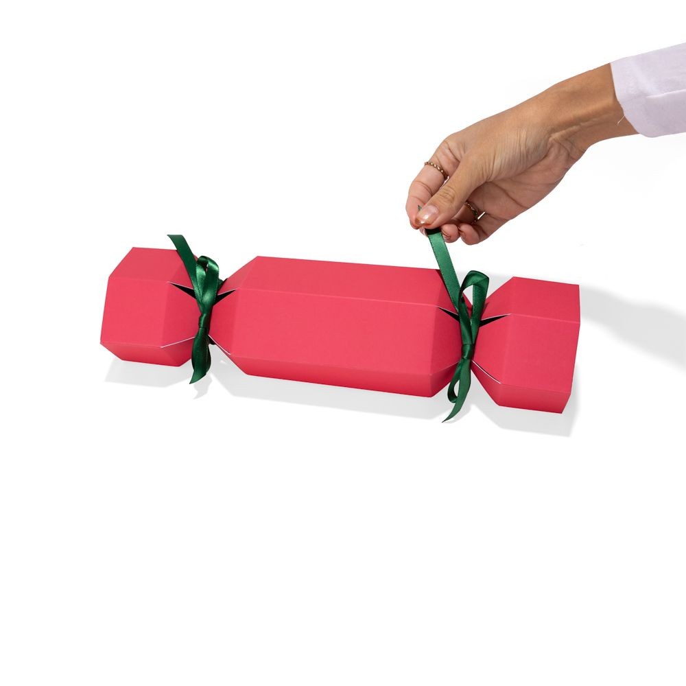 Medium Red / Green Christmas Cracker Gift Box with Green Ribbon 300 x 93mm