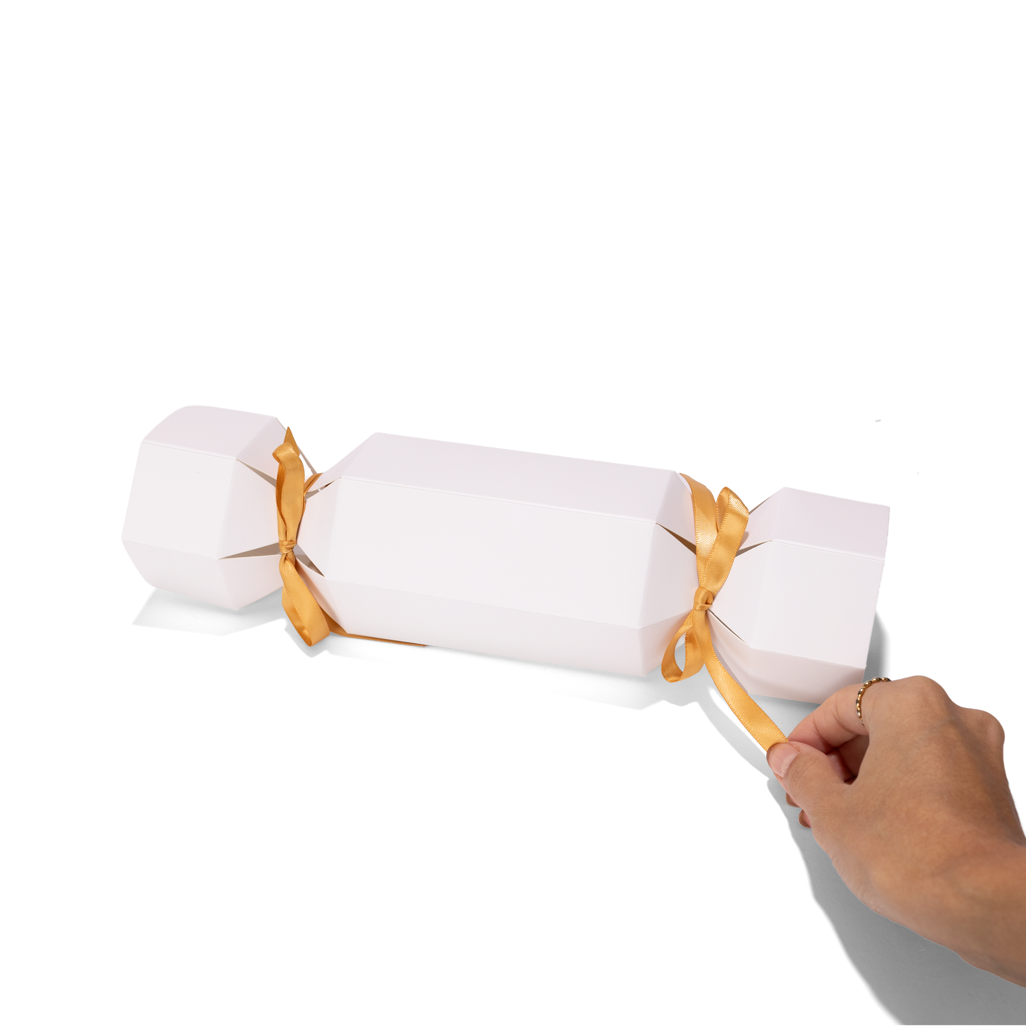 Medium White Christmas Cracker Gift Box with Gold Ribbon 300 x 93mm