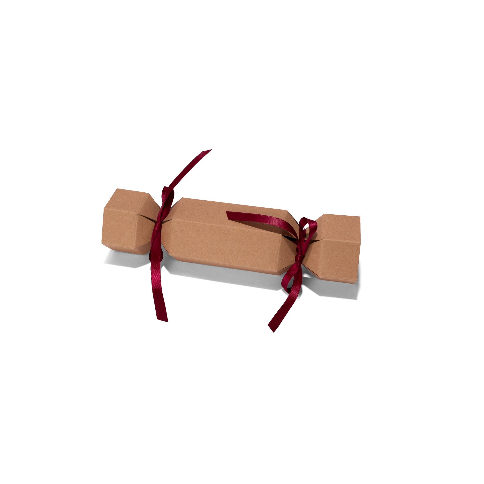 Small Kraft Christmas Cracker Gift Box with Burgundy Ribbon 240 x 70mm