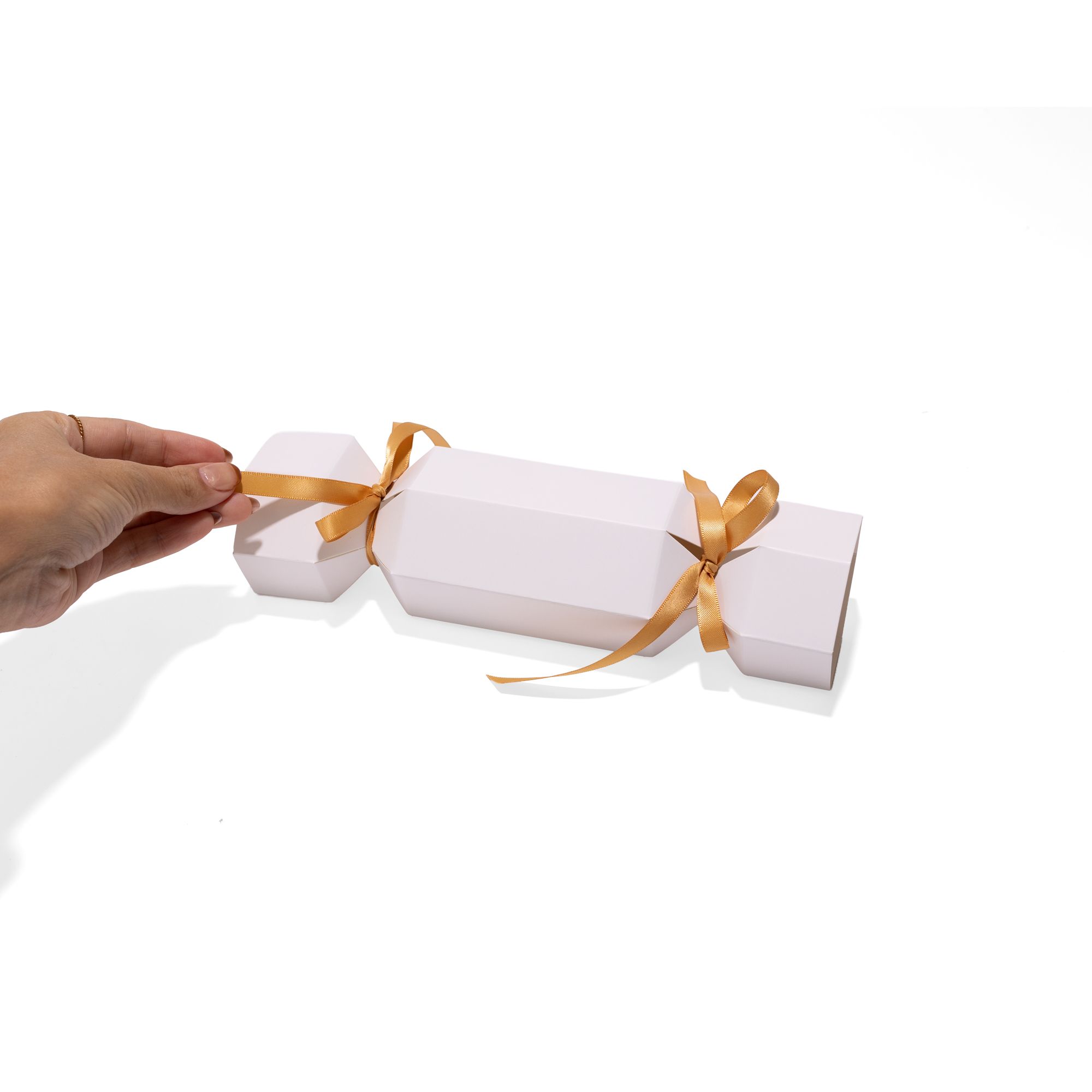 Small White Christmas Cracker Gift Box with Gold Ribbon 240 x 70mm
