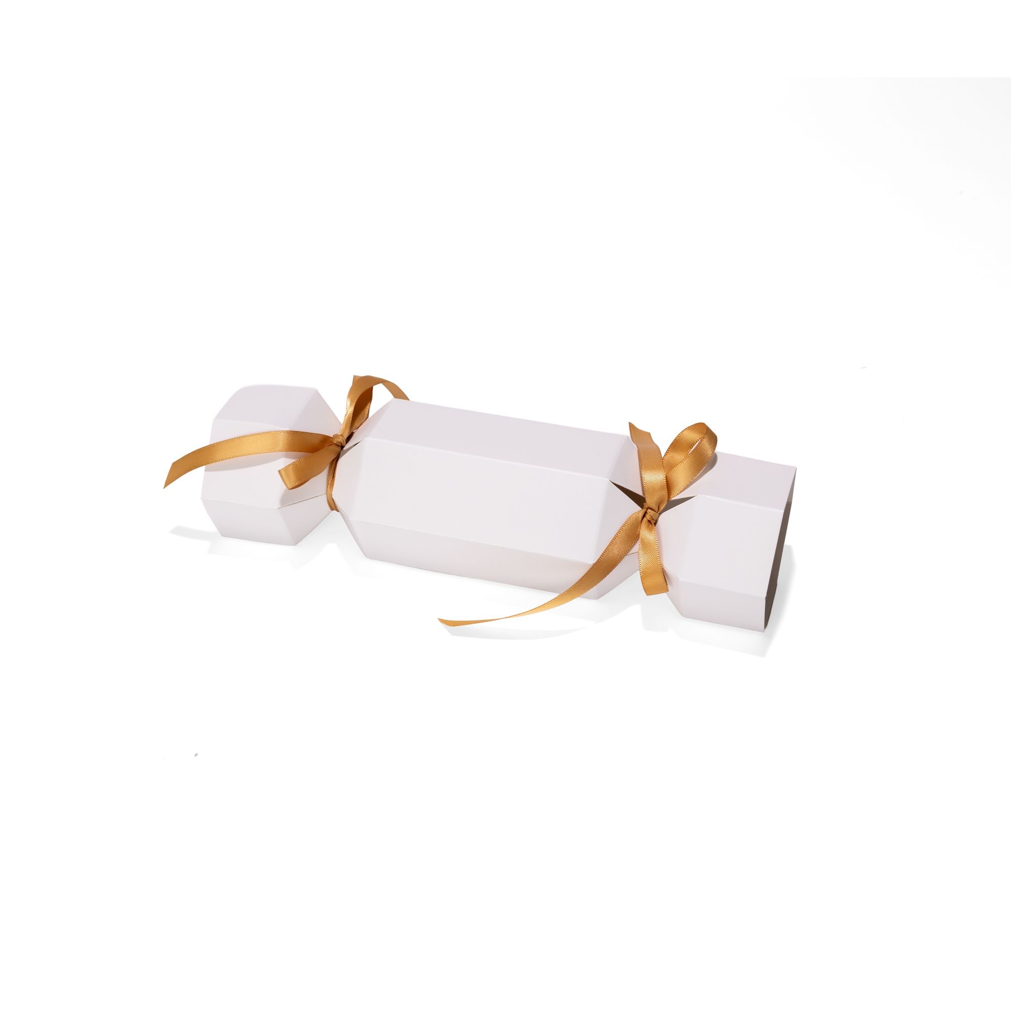 Small White Christmas Cracker Gift Box with Gold Ribbon 180 x 50mm