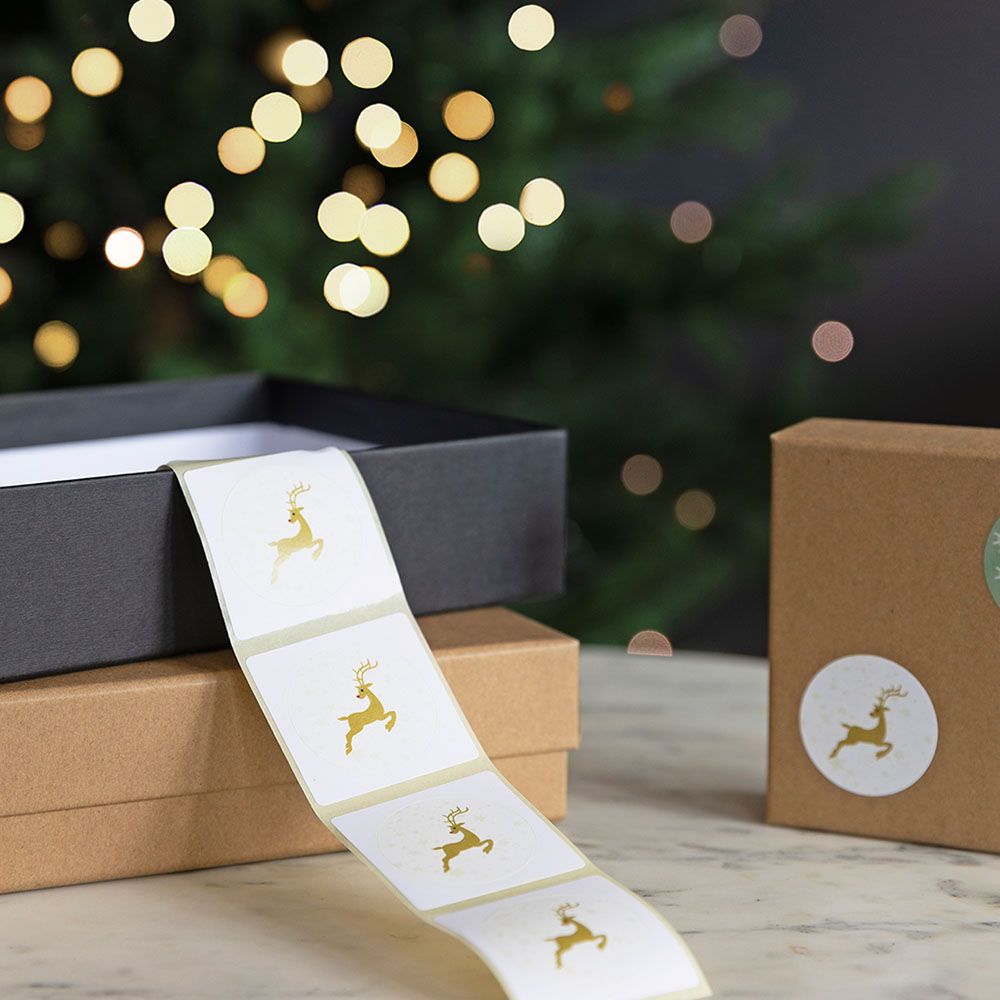 Christmas Gold Reindeer Stickers 40mm - Pack of 10