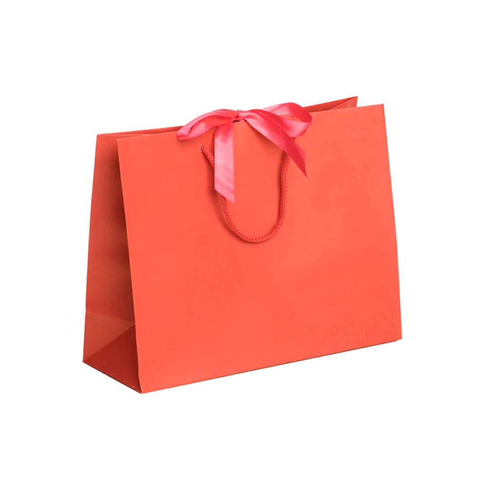 Pack of 100 Medium Landscape Light Red Paper Gift Bags With Rope
