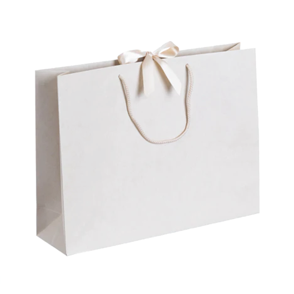 Pack of 100 Large Landscape Cream Paper Gift Bags With Rope Handles and