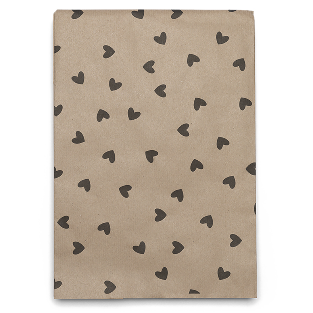 Recycled Kraft 1m Wrapping Paper in Black Hearts Print