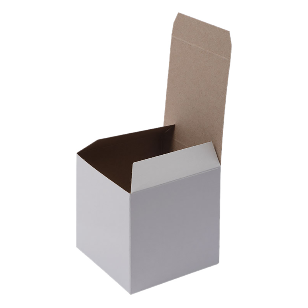 White Gloss One-Piece Cube Gift Box with kraft interior 100mm