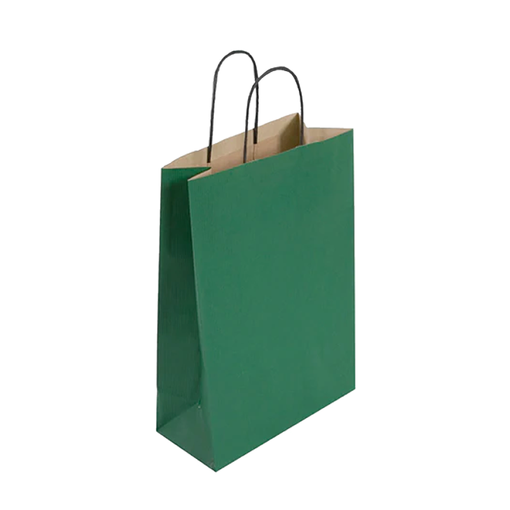Pack of 150 Medium Green Paper Gift Bag With Paper Twisted Handles Tiny Box Company