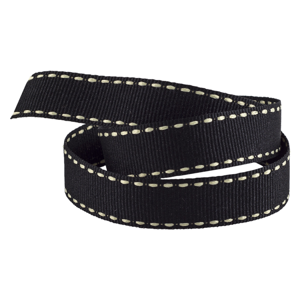 Black Grosgrain Ribbon With Cream Stitching 16mm width
