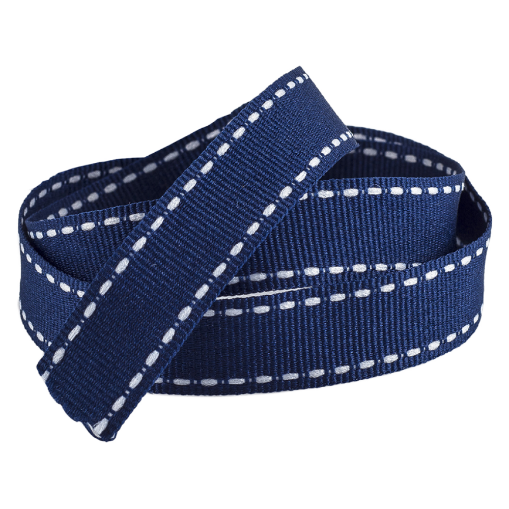Navy Grosgrain Ribbon With White Stitching 16mm