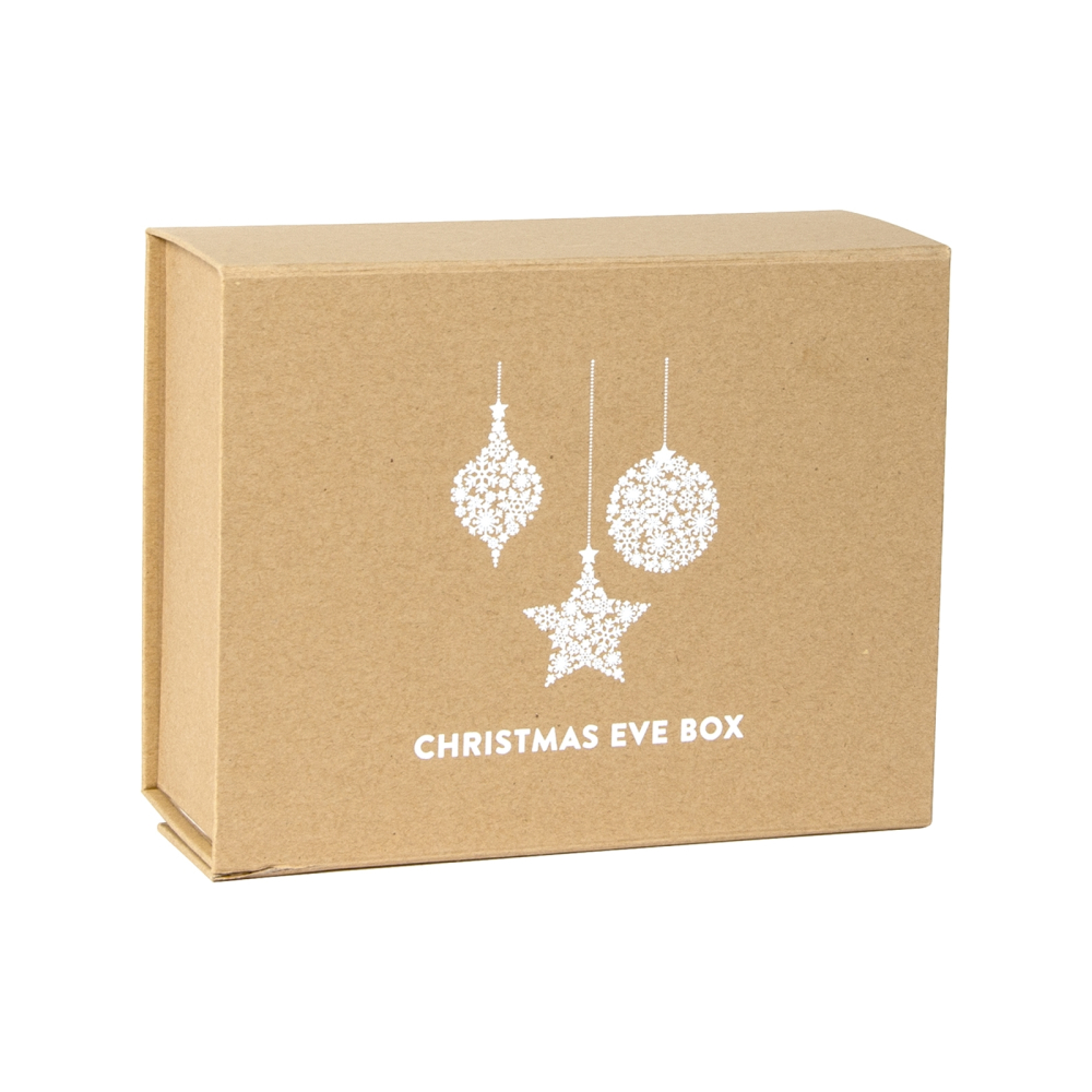 Deep Kraft Magnetic Christmas Eve Box with Baubles Print